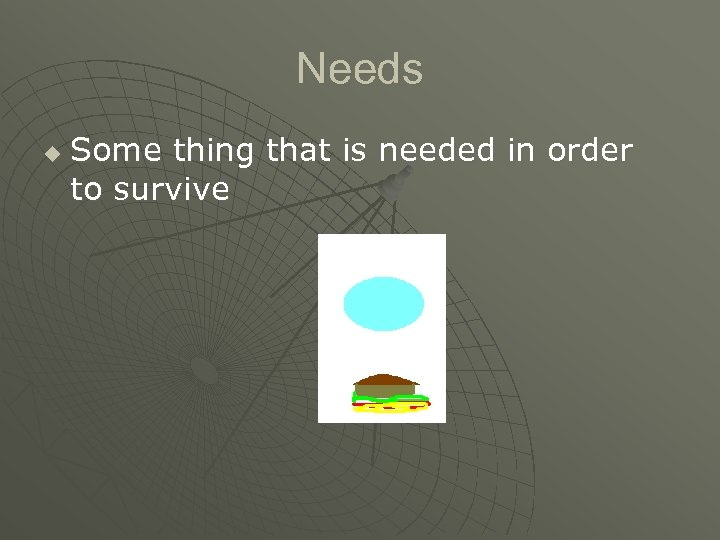 Needs u Some thing that is needed in order to survive 