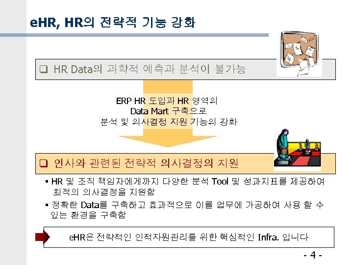 e. HR, HR의 전략적 기능 강화 q HR Data의 과학적 예측과 분석이 불가능 ERP