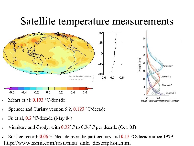 Satellite temperature measurements ● Mears et al: 0. 193 °C/decade ● Spencer and Christy