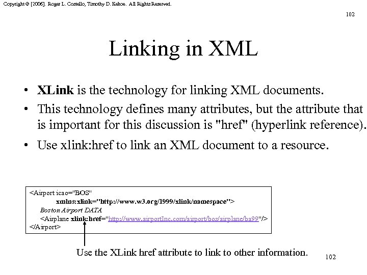 Copyright © [2006]. Roger L. Costello, Timothy D. Kehoe. All Rights Reserved. 102 Linking