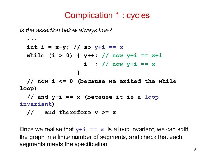 Complication 1 : cycles Is the assertion below always true? . . . int
