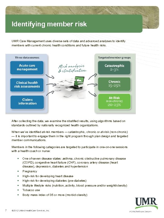 Identifying member risk UMR Care Management uses diverse sets of data and advanced analyses