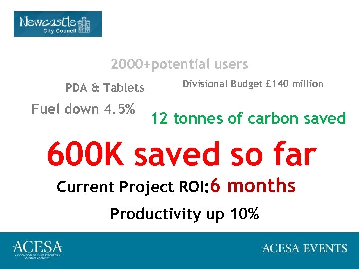 2000+potential users PDA & Tablets Fuel down 4. 5% Divisional Budget £ 140 million