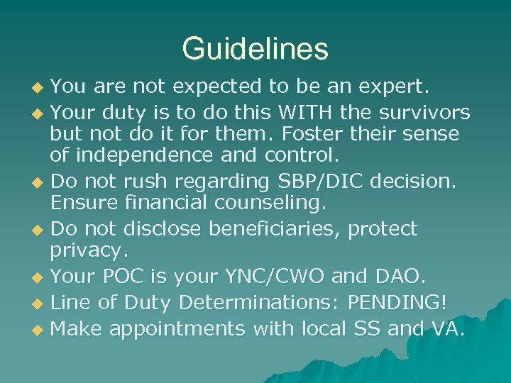 Guidelines You are not expected to be an expert. u Your duty is to