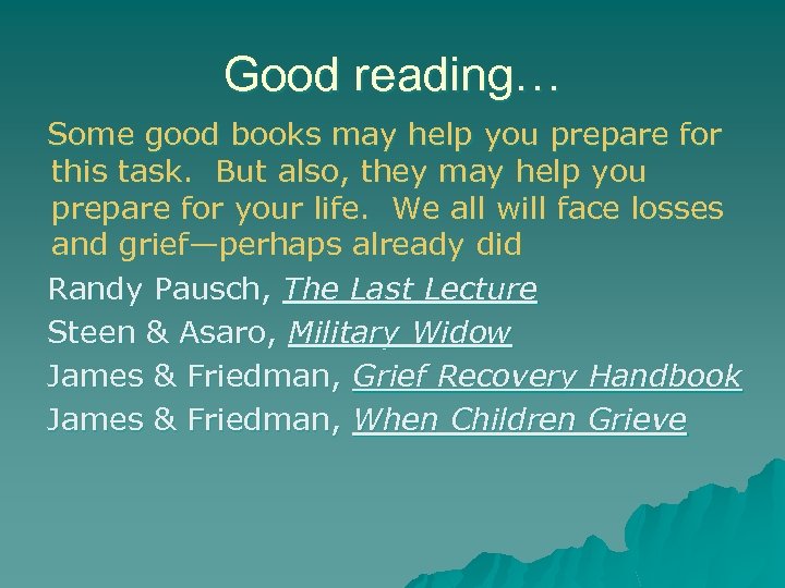 Good reading… Some good books may help you prepare for this task. But also,