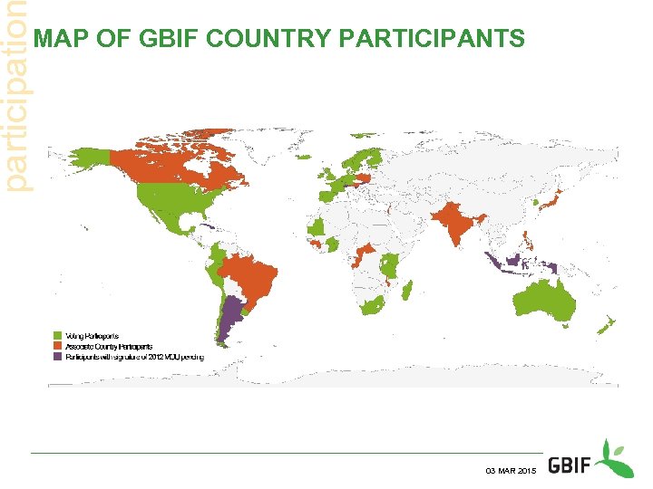 participatio MAP OF GBIF COUNTRY PARTICIPANTS 03 MAR 2015 