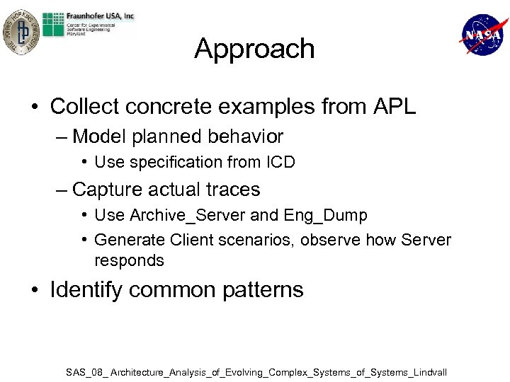 Approach • Collect concrete examples from APL – Model planned behavior • Use specification
