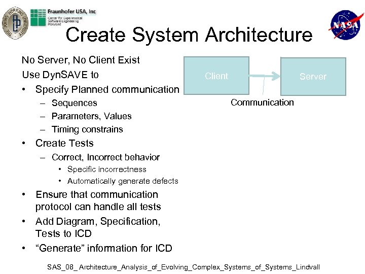 Create System Architecture No Server, No Client Exist Use Dyn. SAVE to • Specify