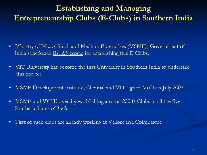 Establishing and Managing Entrepreneurship Clubs (E-Clubs) in Southern India • Ministry of Micro, Small