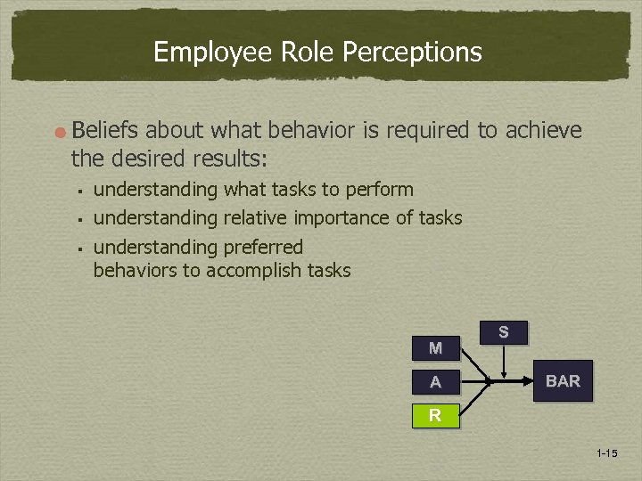 Employee Role Perceptions Beliefs about what behavior is required to achieve the desired results: