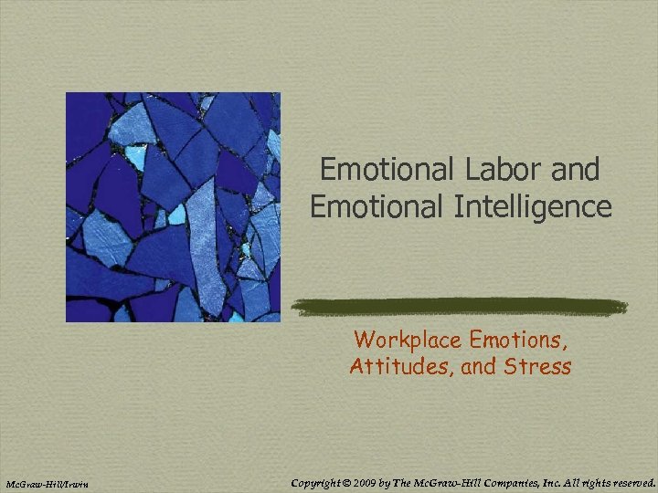 Emotional Labor and Emotional Intelligence Workplace Emotions, Attitudes, and Stress Mc. Graw-Hill/Irwin Copyright ©