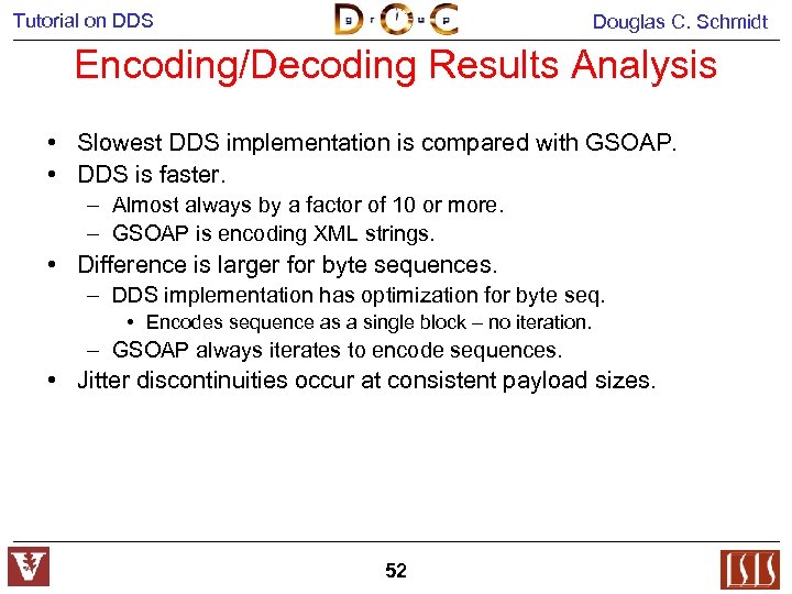 Tutorial on DDS Douglas C. Schmidt Encoding/Decoding Results Analysis • Slowest DDS implementation is