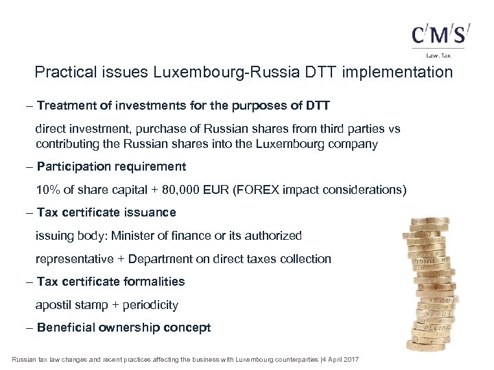 Practical issues Luxembourg-Russia DTT implementation - Treatment of investments for the purposes of DTT