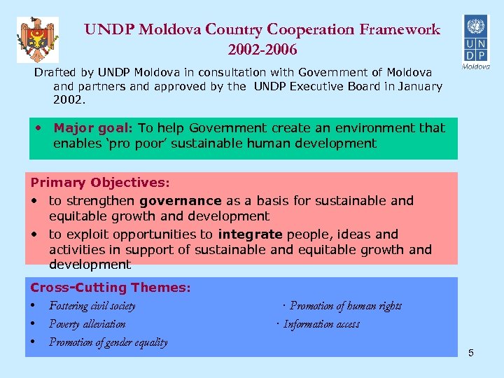 UNDP Moldova Country Cooperation Framework 2002 -2006 Drafted by UNDP Moldova in consultation with