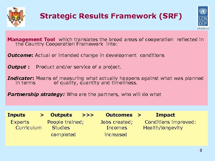 Strategic Results Framework (SRF) Management Tool which translates the broad areas of cooperation reflected