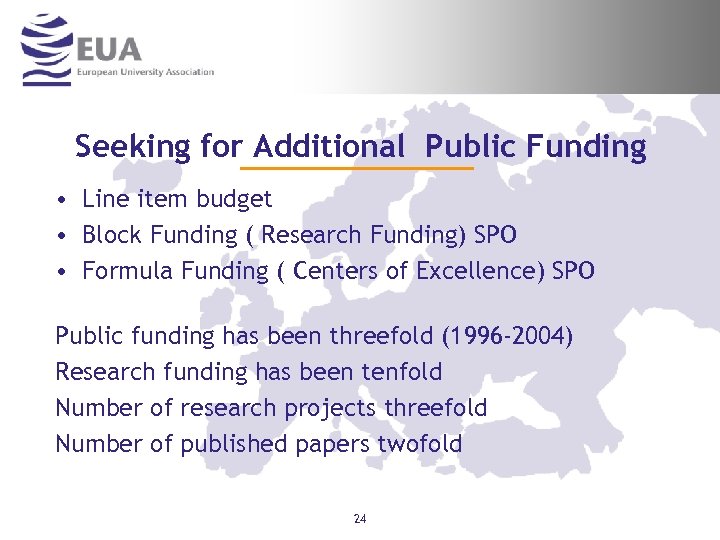 Seeking for Additional Public Funding • Line item budget • Block Funding ( Research