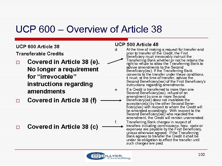 UCP 600 – Overview of Article 38 UCP 600 Article 38 Transferable Credits o