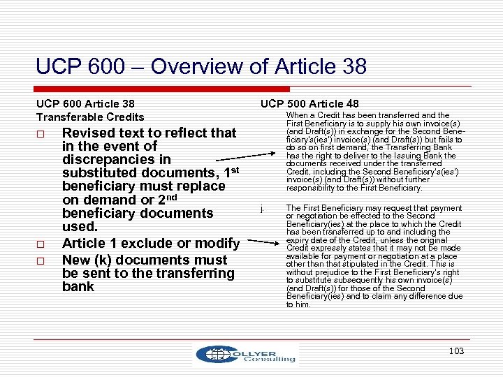 UCP 600 – Overview of Article 38 UCP 600 Article 38 Transferable Credits o