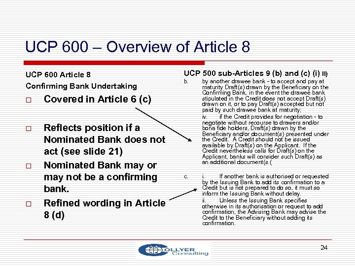 UCP 600 – Overview of Article 8 UCP 600 Article 8 Confirming Bank Undertaking