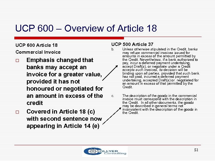 UCP 600 – Overview of Article 18 UCP 600 Article 18 Commercial Invoice o