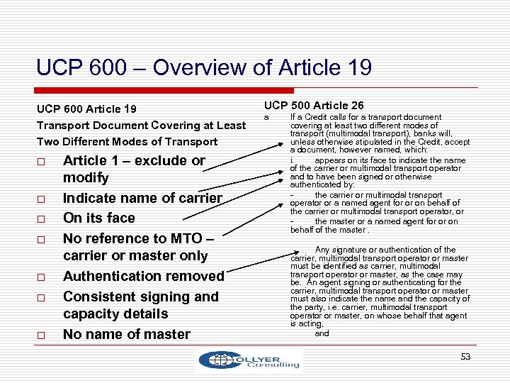 UCP 600 – Overview of Article 19 UCP 600 Article 19 Transport Document Covering