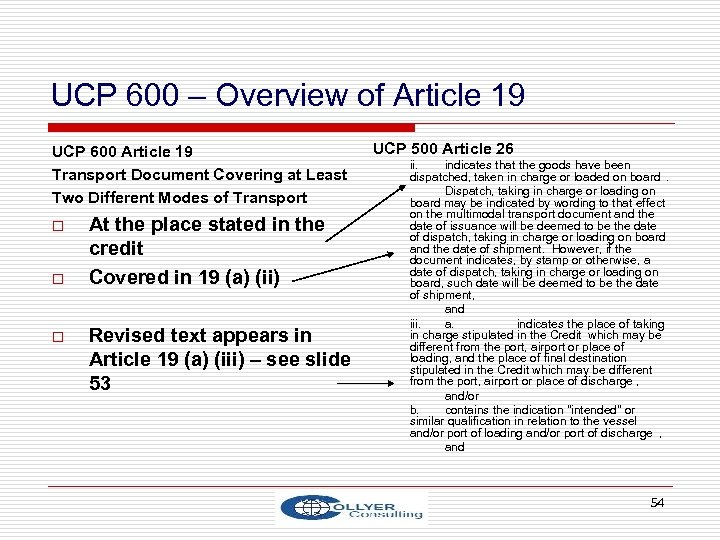 UCP 600 – Overview of Article 19 UCP 600 Article 19 Transport Document Covering