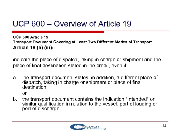 UCP 600 – Overview of Article 19 UCP 600 Article 19 Transport Document Covering