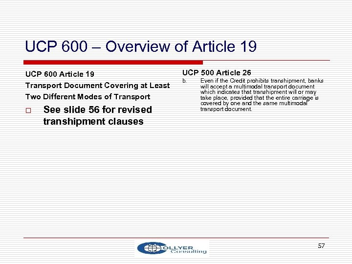 UCP 600 – Overview of Article 19 UCP 600 Article 19 Transport Document Covering