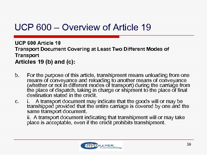 UCP 600 – Overview of Article 19 UCP 600 Article 19 Transport Document Covering