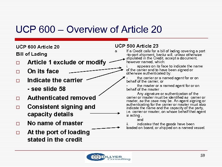 UCP 600 – Overview of Article 20 UCP 600 Article 20 Bill of Lading