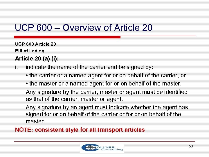 UCP 600 – Overview of Article 20 UCP 600 Article 20 Bill of Lading