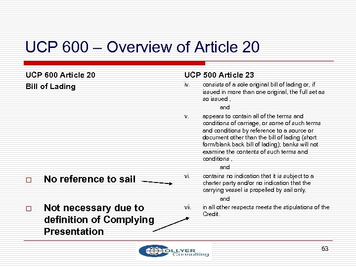 UCP 600 – Overview of Article 20 UCP 600 Article 20 Bill of Lading