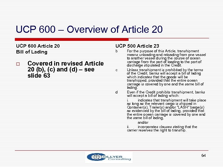 UCP 600 – Overview of Article 20 UCP 600 Article 20 Bill of Lading