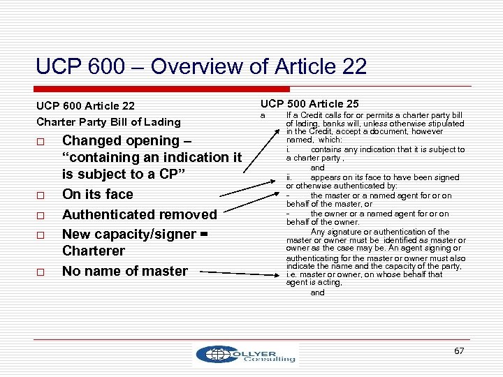 UCP 600 – Overview of Article 22 UCP 600 Article 22 Charter Party Bill