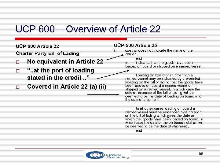 UCP 600 – Overview of Article 22 UCP 600 Article 22 Charter Party Bill