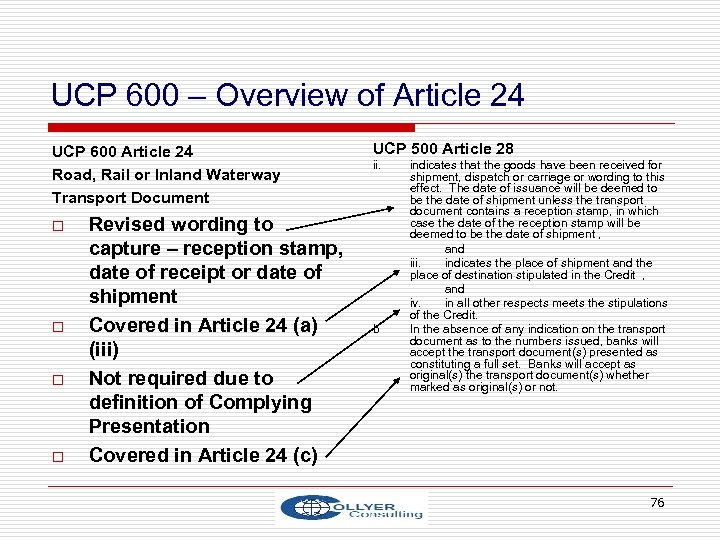 UCP 600 – Overview of Article 24 UCP 600 Article 24 Road, Rail or