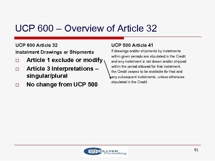 UCP 600 – Overview of Article 32 UCP 600 Article 32 Instalment Drawings or