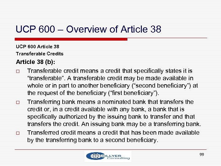 UCP 600 – Overview of Article 38 UCP 600 Article 38 Transferable Credits Article