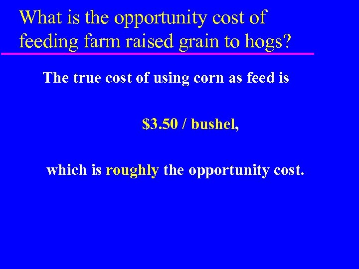 What is the opportunity cost of feeding farm raised grain to hogs? The true