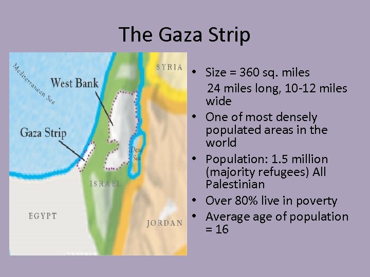 The Gaza Strip • Size = 360 sq. miles 24 miles long, 10 -12