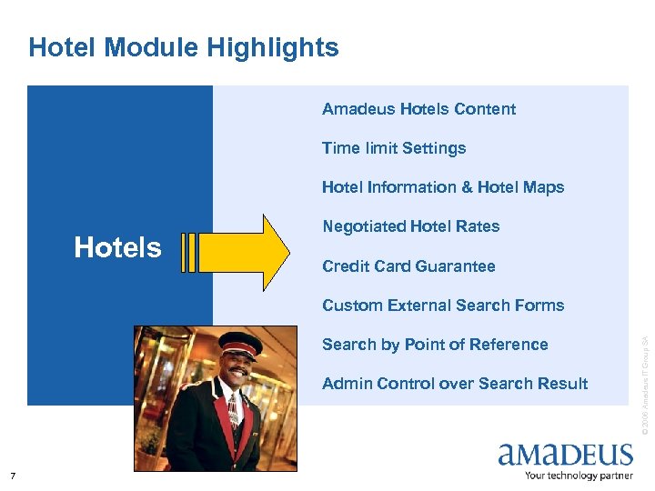 Hotel Module Highlights Amadeus Hotels Content Time limit Settings Hotel Information & Hotel Maps