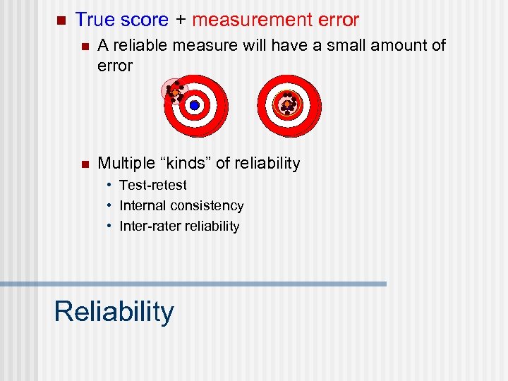 n True score + measurement error n A reliable measure will have a small