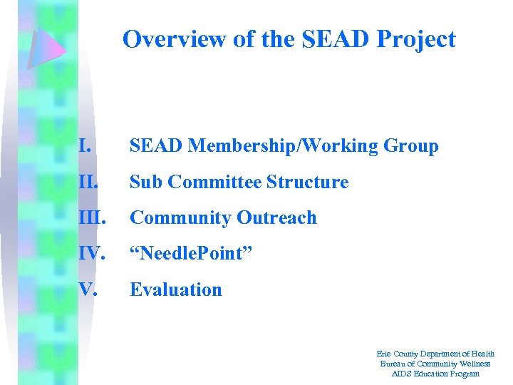 Overview of the SEAD Project I. SEAD Membership/Working Group II. Sub Committee Structure III.