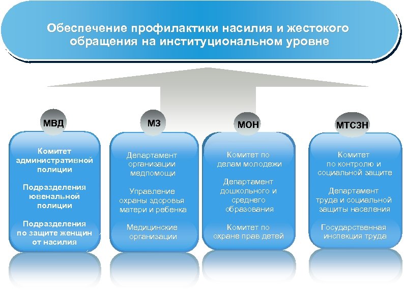 Обеспечение профилактики насилия и жестокого обращения на институциональном уровне МВД МЗ МОН Комитет административной