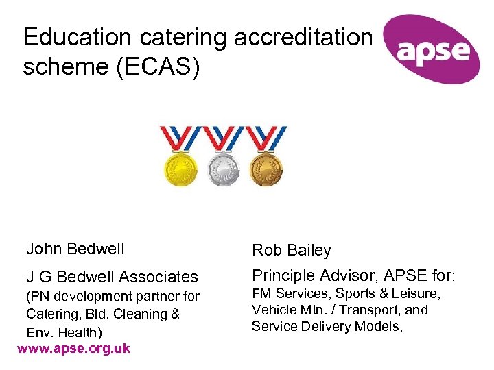 Education catering accreditation scheme (ECAS) John Bedwell Rob Bailey J G Bedwell Associates Principle