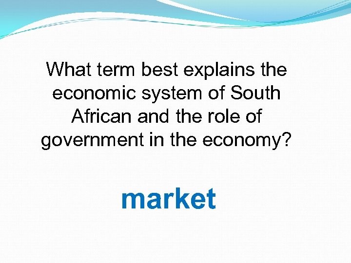 What term best explains the economic system of South African and the role of