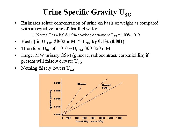 Urine Specific Gravity USG • Estimates solute concentration of urine on basis of weight