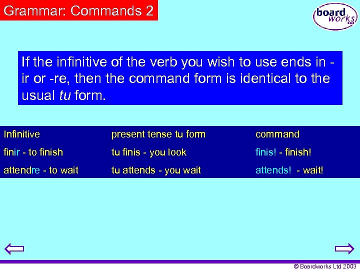 Grammar: Commands 2 If the infinitive of the verb you wish to use ends