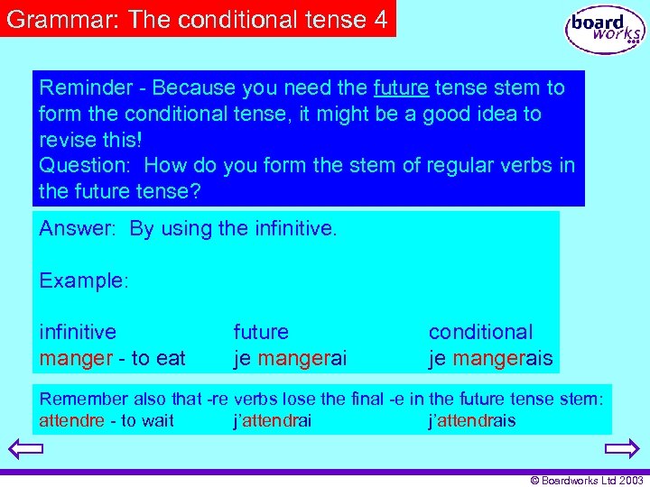 Grammar: The conditional tense 4 Reminder - Because you need the future tense stem
