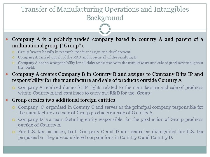 Transfer of Manufacturing Operations and Intangibles Background Company A is a publicly traded company